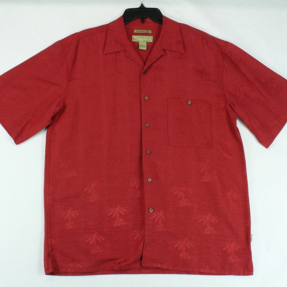 Cabana Shirt Mens Large 100% Silk Short Sleeve Washable Palm Trees